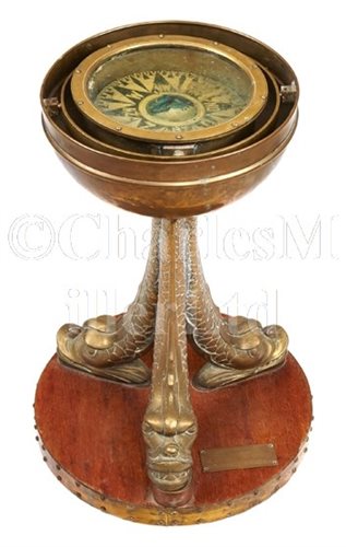 Lot 172 - A BRASS DOLPHIN-PATTERN BINNACLE BELIEVED...