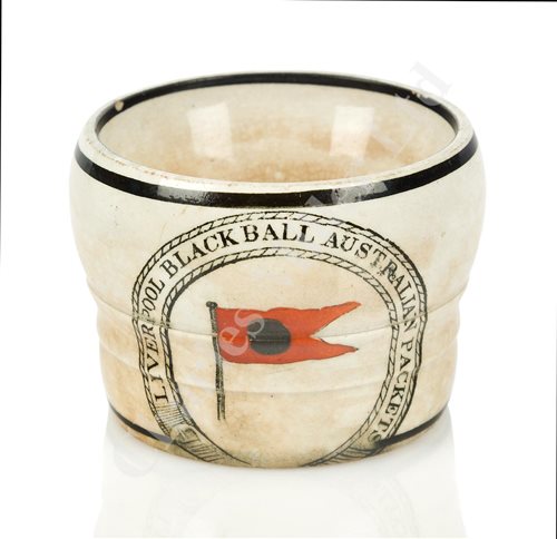 Lot 133 - A RARE STONEWARE EGG CUP FOR THE LIVERPOOL-AUSTRALIA BLACK BALL LINE, CIRCA 1860