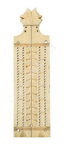 Lot 83 - Ø A SAILORWORK WHALE BONE CRIBBAGE BOARD, CIRCA 1850