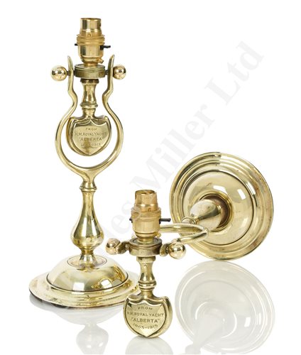 Lot 32 - A PAIR OF ELECTRIC GIMBAL LIGHTS FROM THE H.M. ROYAL YACHT ALBERTA, CIRCA 1900