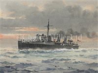 Lot 81 - δ FRANK WATSON WOOD (BRITISH, 1862–1953) - Study of a torpedo boat at sea