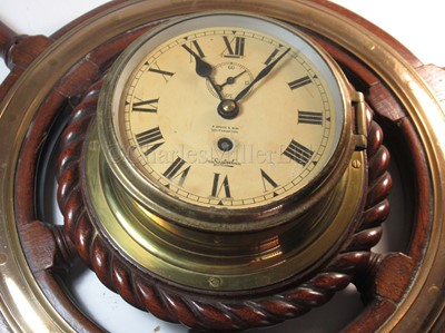 Lot 187 - A BULKHEAD SHP'S CLOCK, BELIEVED TO BE FROM R.M.S. MAURETANIA (1906) AND PRESENTED 1950