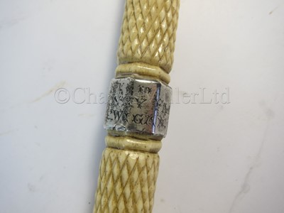 Lot 93 - Ø A RARE SILVER-MOUNTED MARINE IVORY CAGEWORK WALKING STICK, CIRCA 1898