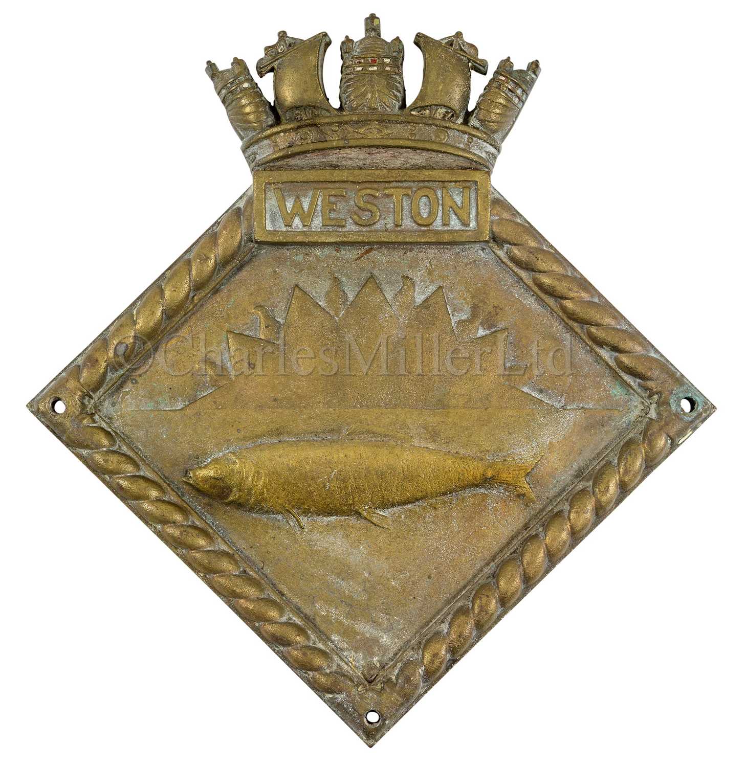 Lot 205 - A BRASS SCREEN BADGE FROM H.M.S. WESTON, CIRCA 1932