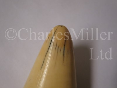 Lot 91 - Ø A SCRIMSHAW DECORATED WHALE'S TOOTH THOUGHT TO HAVE BEEN PRESENTED TO A FREED SLAVE, CIRCA 1850