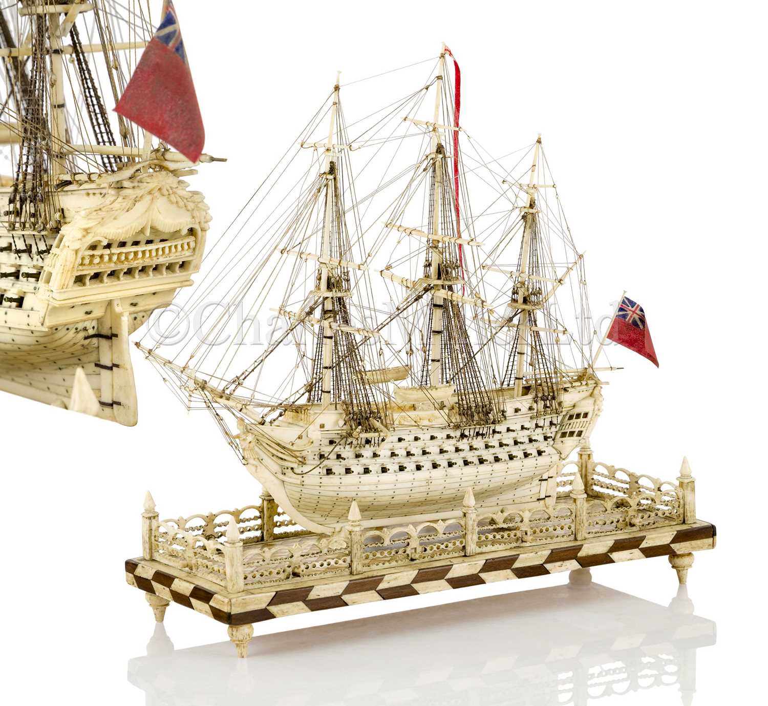 Lot 225 - AN ATTRACTIVE EARLY 19TH CENTURY FRENCH, NAPOLEONIC PRISONER OF WAR, BONE SHIP MODEL FOR A FIRST-RATE SHIP OF THE LINE
