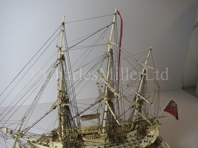 Lot 225 - AN ATTRACTIVE EARLY 19TH CENTURY FRENCH, NAPOLEONIC PRISONER OF WAR, BONE SHIP MODEL FOR A FIRST-RATE SHIP OF THE LINE