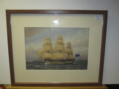 Lot 191 - WILLIAM FREDERICK MITCHELL (BRITISH, 1845-1914) - A 74-GUN SHIP-OF-THE-LINE, ABOUT 1794; BATTLE SHIP, ABOUT 1760