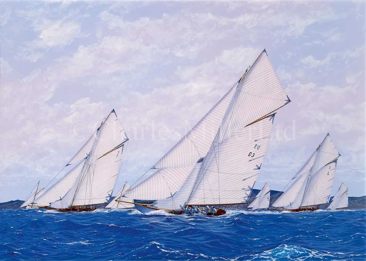 Lot 55 - δ JAMES MILLER (BRITISH, 1962-) - LES VOILES DE ST. TROPEZ; 'MARIQUITA,' 'TUIGA' AND 'THE LADY ANNE'