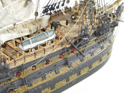 Lot 182 - AN UNUSUAL 1:200 SCALE WATERLINE MODEL OF H.M.S. VICTORY, AFTER THE BATTLE OF TRAFALGAR