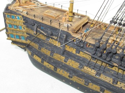 Lot 182 - AN UNUSUAL 1:200 SCALE WATERLINE MODEL OF H.M.S. VICTORY, AFTER THE BATTLE OF TRAFALGAR