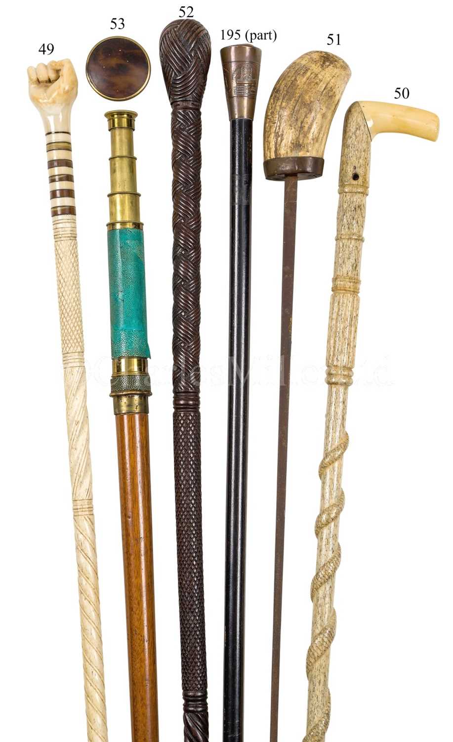 Lot 49 - Ø A SAILOR WORK WHALE BONE SWAGGER STICK, CIRCA 1860