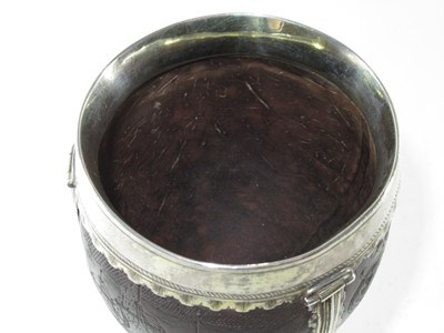 Lot 139 - AN EARLY 18TH CENTURY COCONUT CUP MOUNTED IN 17TH CENTURY 'PIRATE' SILVER