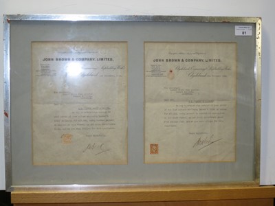 Lot 81 - CUNARD WHITE STAR LINE RMS QUEEN MARY & ELIZABETH JOHN BROWN BUILDERS RECEIPTS