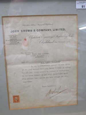 Lot 81 - CUNARD WHITE STAR LINE RMS QUEEN MARY & ELIZABETH JOHN BROWN BUILDERS RECEIPTS