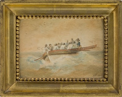 Lot 113 - NICHOLAS POCOCK (BRITISH, 1740-1821) Rowing Admiral Hawkins-Whitshed to shore; Returning under sail