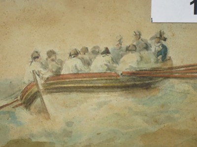 Lot 113 - NICHOLAS POCOCK (BRITISH, 1740-1821) Rowing Admiral Hawkins-Whitshed to shore; Returning under sail