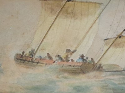 Lot 113 - NICHOLAS POCOCK (BRITISH, 1740-1821) Rowing Admiral Hawkins-Whitshed to shore; Returning under sail