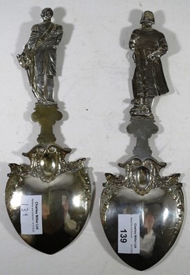 Lot 139 - A PAIR OF SILVER COMMEMORATIVE CAKES SLICES FOR NELSON AND WELLINGTON