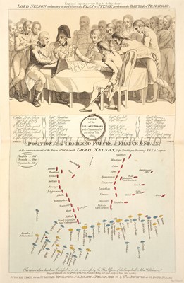 Lot 135 - HAND COLOURED PRINT OF THE PLAN OF ATTACK OF LORD NELSON, ON THE COMBINED FLEET, OCTOBER 21ST. 1805