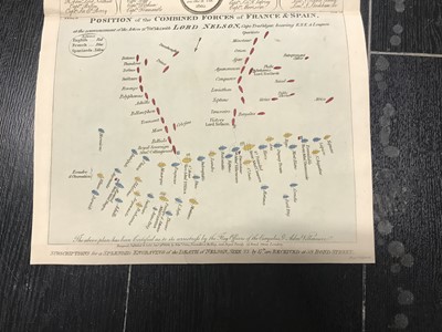 Lot 135 - HAND COLOURED PRINT OF THE PLAN OF ATTACK OF LORD NELSON, ON THE COMBINED FLEET, OCTOBER 21ST. 1805