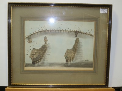 Lot 135 - HAND COLOURED PRINT OF THE PLAN OF ATTACK OF LORD NELSON, ON THE COMBINED FLEET, OCTOBER 21ST. 1805
