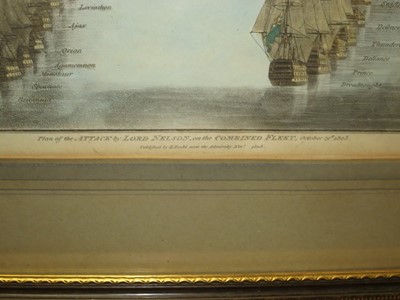 Lot 135 - HAND COLOURED PRINT OF THE PLAN OF ATTACK OF LORD NELSON, ON THE COMBINED FLEET, OCTOBER 21ST. 1805