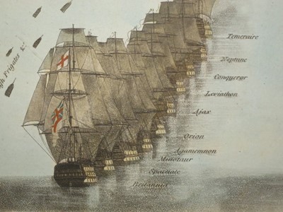 Lot 135 - HAND COLOURED PRINT OF THE PLAN OF ATTACK OF LORD NELSON, ON THE COMBINED FLEET, OCTOBER 21ST. 1805