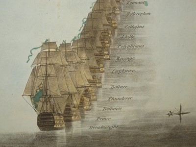 Lot 135 - HAND COLOURED PRINT OF THE PLAN OF ATTACK OF LORD NELSON, ON THE COMBINED FLEET, OCTOBER 21ST. 1805