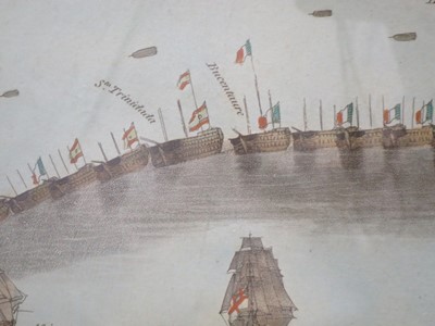 Lot 135 - HAND COLOURED PRINT OF THE PLAN OF ATTACK OF LORD NELSON, ON THE COMBINED FLEET, OCTOBER 21ST. 1805
