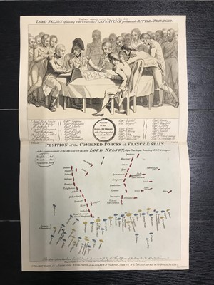 Lot 135 - HAND COLOURED PRINT OF THE PLAN OF ATTACK OF LORD NELSON, ON THE COMBINED FLEET, OCTOBER 21ST. 1805