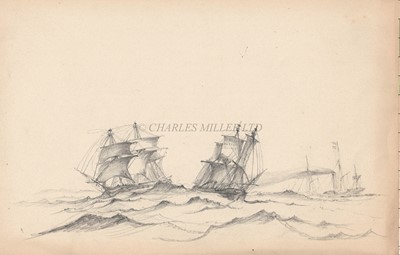 Lot 31 - C* A* C* (19TH CENTURY) - A COLLECTION OF 9 PENCIL DRAWINGS ALL WITH TITLES INCLUDING 'SLOOP OF WAR', 'ATTACKING CHINESE JUNCKS'