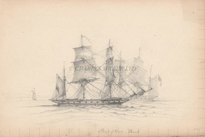 Lot 31 - C* A* C* (19TH CENTURY) - A COLLECTION OF 9 PENCIL DRAWINGS ALL WITH TITLES INCLUDING 'SLOOP OF WAR', 'ATTACKING CHINESE JUNCKS'