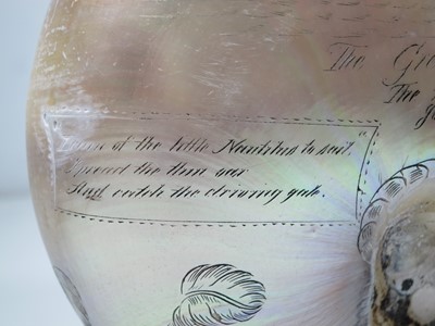 Lot 23 - A LARGE-SIZED MID-19TH CENTURY SCRIMSHAW WORKED NAUTILUS SHELL BY C.H. WOOD