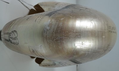Lot 23 - A LARGE-SIZED MID-19TH CENTURY SCRIMSHAW WORKED NAUTILUS SHELL BY C.H. WOOD