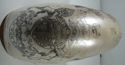 Lot 23 - A LARGE-SIZED MID-19TH CENTURY SCRIMSHAW WORKED NAUTILUS SHELL BY C.H. WOOD