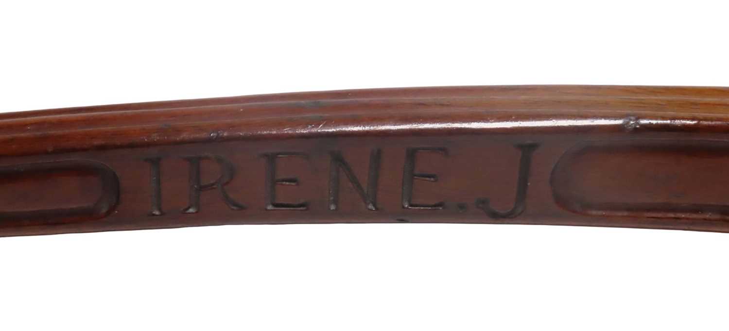 Lot 3 - AN EARLY 20TH CENTURY CARVED WOODEN TILLER FOR THE IRENE. J