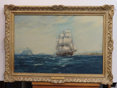 Lot 29 - δ FRANK HENRY MASON (BRITISH, 1875-1965) - The City Line's 'City of Glasgow' outward bound in the North Channel with Ailsa Craig and Stranraer behind