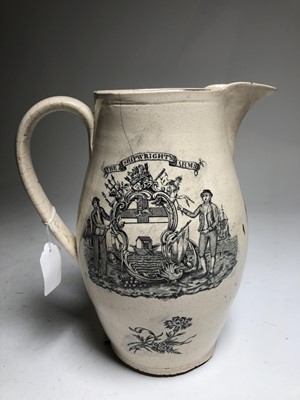 Lot 33 - A LIVERPOOL PORCELAIN JUG FOR THE WORSHIPFUL COMPANY OF SHIPWRIGHTS, CIRCA 1792