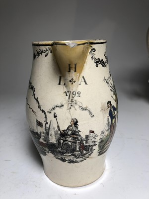 Lot 33 - A LIVERPOOL PORCELAIN JUG FOR THE WORSHIPFUL COMPANY OF SHIPWRIGHTS, CIRCA 1792
