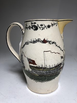 Lot 33 - A LIVERPOOL PORCELAIN JUG FOR THE WORSHIPFUL COMPANY OF SHIPWRIGHTS, CIRCA 1792
