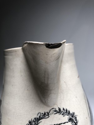 Lot 33 - A LIVERPOOL PORCELAIN JUG FOR THE WORSHIPFUL COMPANY OF SHIPWRIGHTS, CIRCA 1792