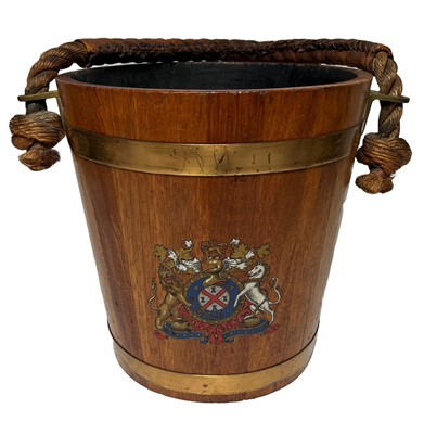 Lot 118 - A MODERN OAK FIRE BUCKET MADE FROM TIMBER FROM H.M.S. 'VICTORY'