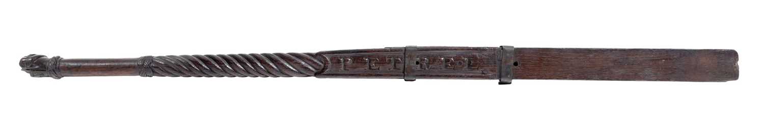 Lot 25 - A CARVED WOODEN TILLER FOR THE YACHT 'PETREL', CIRCA 1885