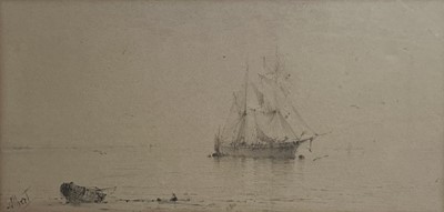 Lot 141 - ALBERT ERNEST MARKES (BRITISH, 1865-1901) A barque at anchor