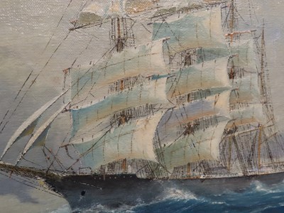 Lot 4 - O. LEGZDINS (1859-1914) A windjammer on a port reach; A wind jammer setting her topgallant sails