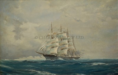 Lot 4 - O. LEGZDINS (1859-1914) A windjammer on a port reach; A wind jammer setting her topgallant sails