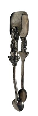 Lot 115 - A PAIR OF NELSON COMMEMORATIVE SILVER SUGAR TONGS, 1905-06