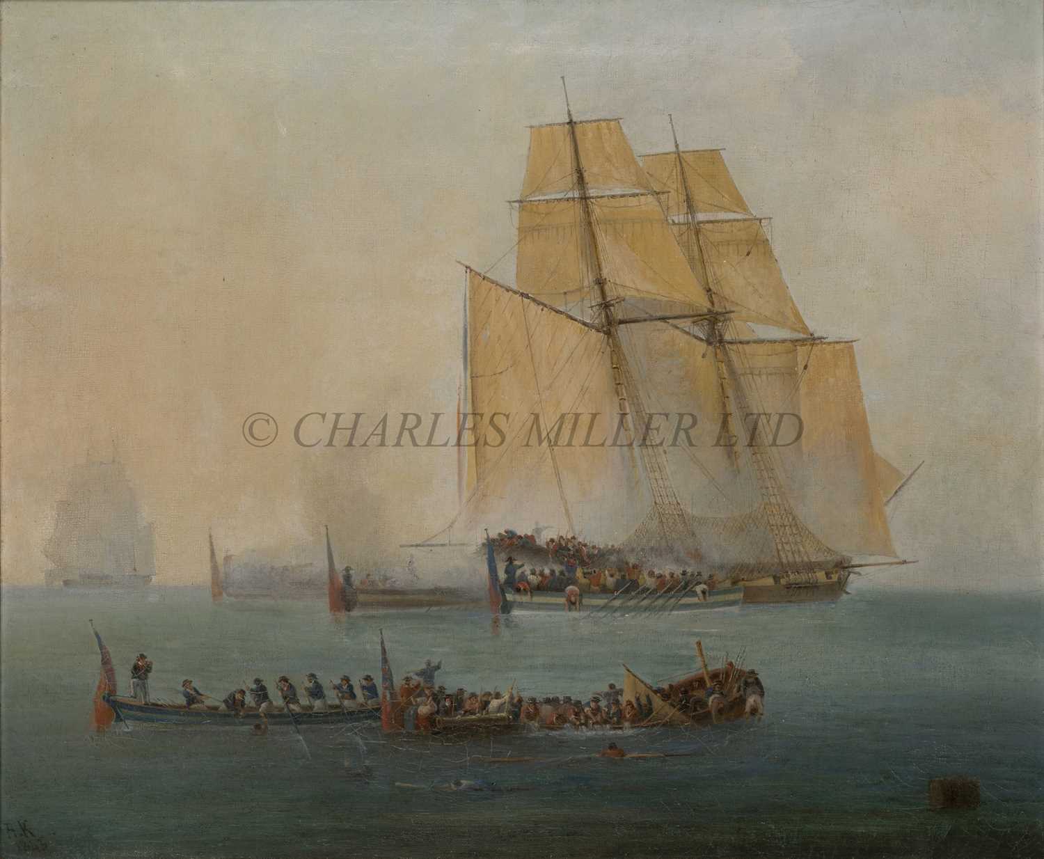 Lot 172 - ENGLISH SCHOOL (19TH CENTURY) The capture of the French gun-brig 'Venteux' by boats of H.M.S. 'Loire', 27th June 1803