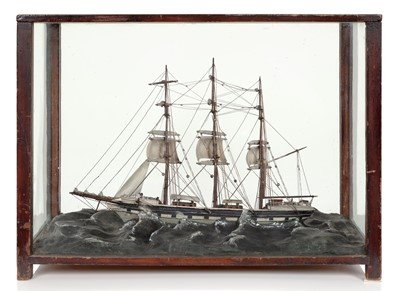 Lot 200 - AN UNUSUAL 19TH CENTURY SAILOR'S MODEL OF THE MERCHANT SHIP BLIND LOVE, RUNNING UNDER SHORTENED SAIL IN A STORMY SEA